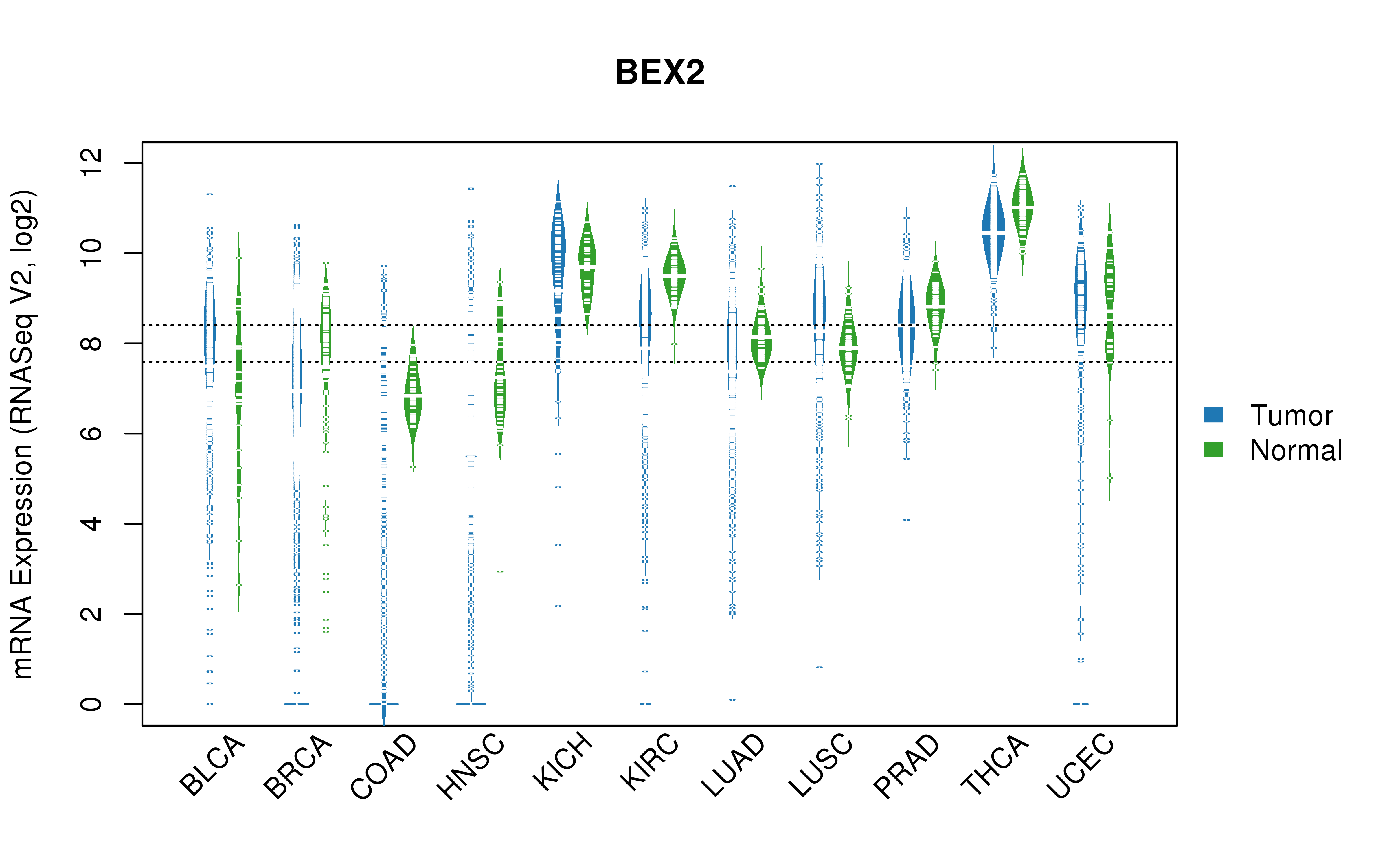 TCGA pan-cancer gene expression summary; We extracted RNASeqV2 normalized gene expression data from TCGA using the R package TCGA-Assembler. All public data files on TCGA DCC data server were gathered on Jan-05-2015.