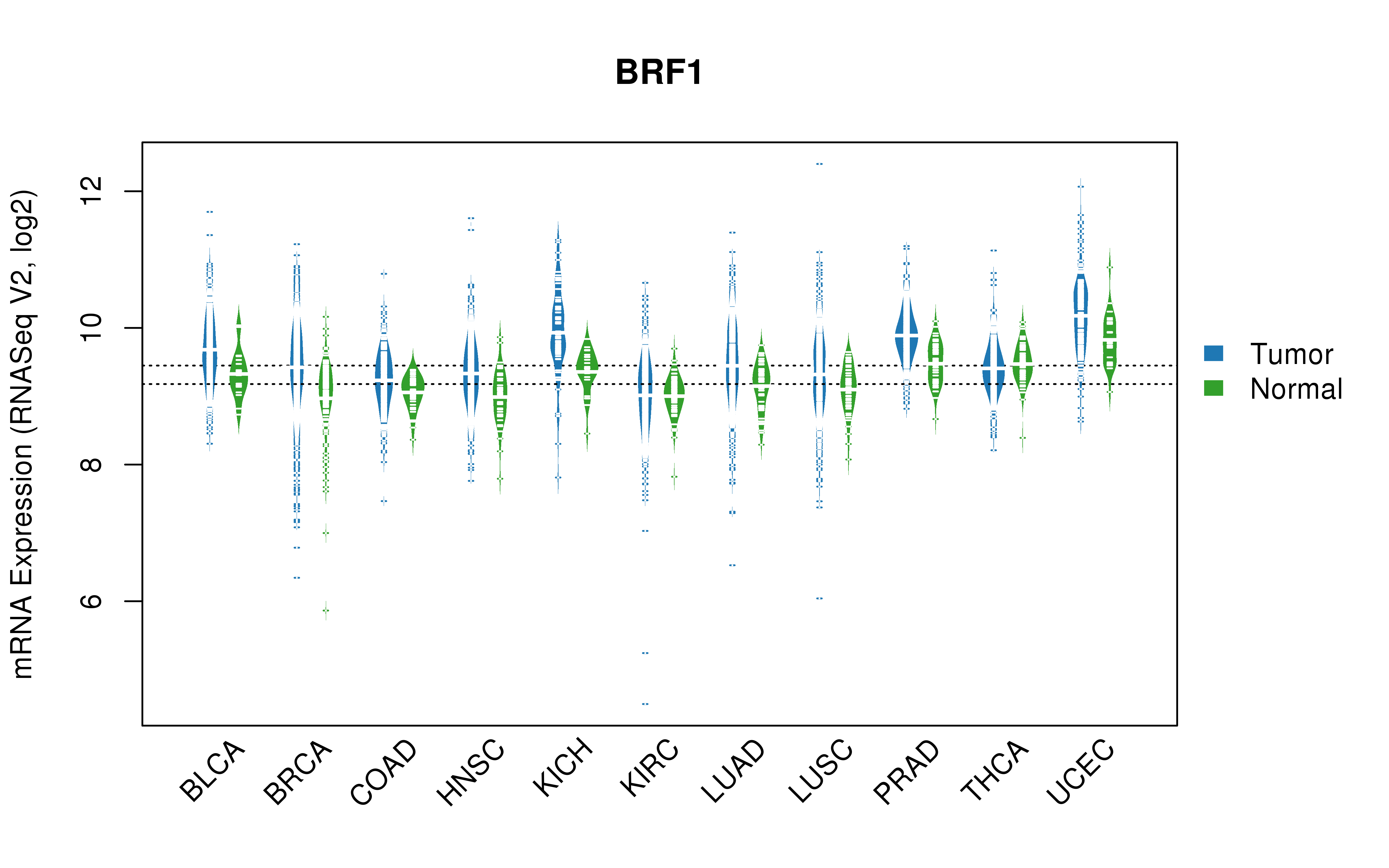 TCGA pan-cancer gene expression summary; We extracted RNASeqV2 normalized gene expression data from TCGA using the R package TCGA-Assembler. All public data files on TCGA DCC data server were gathered on Jan-05-2015.