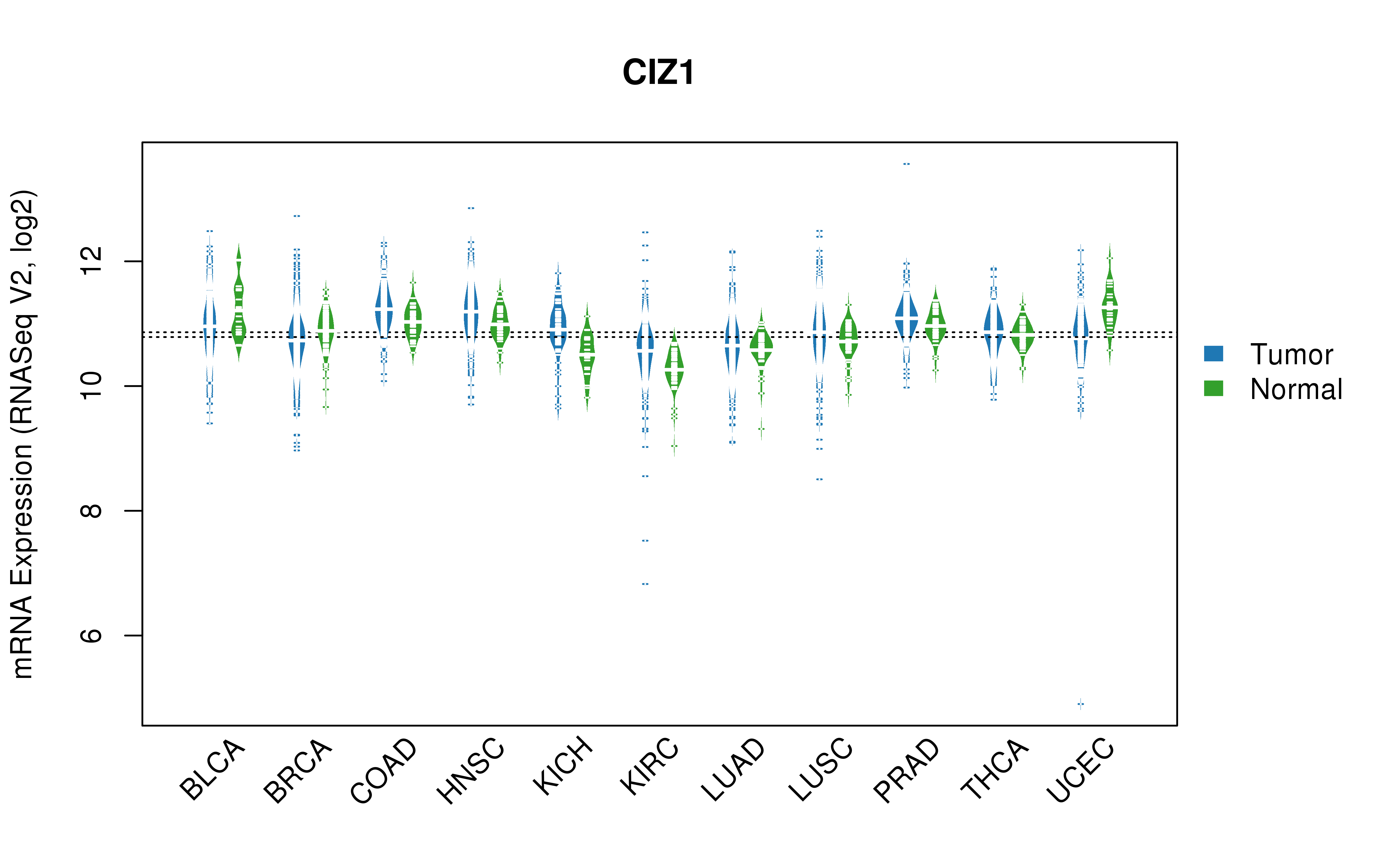 TCGA pan-cancer gene expression summary; We extracted RNASeqV2 normalized gene expression data from TCGA using the R package TCGA-Assembler. All public data files on TCGA DCC data server were gathered on Jan-05-2015.