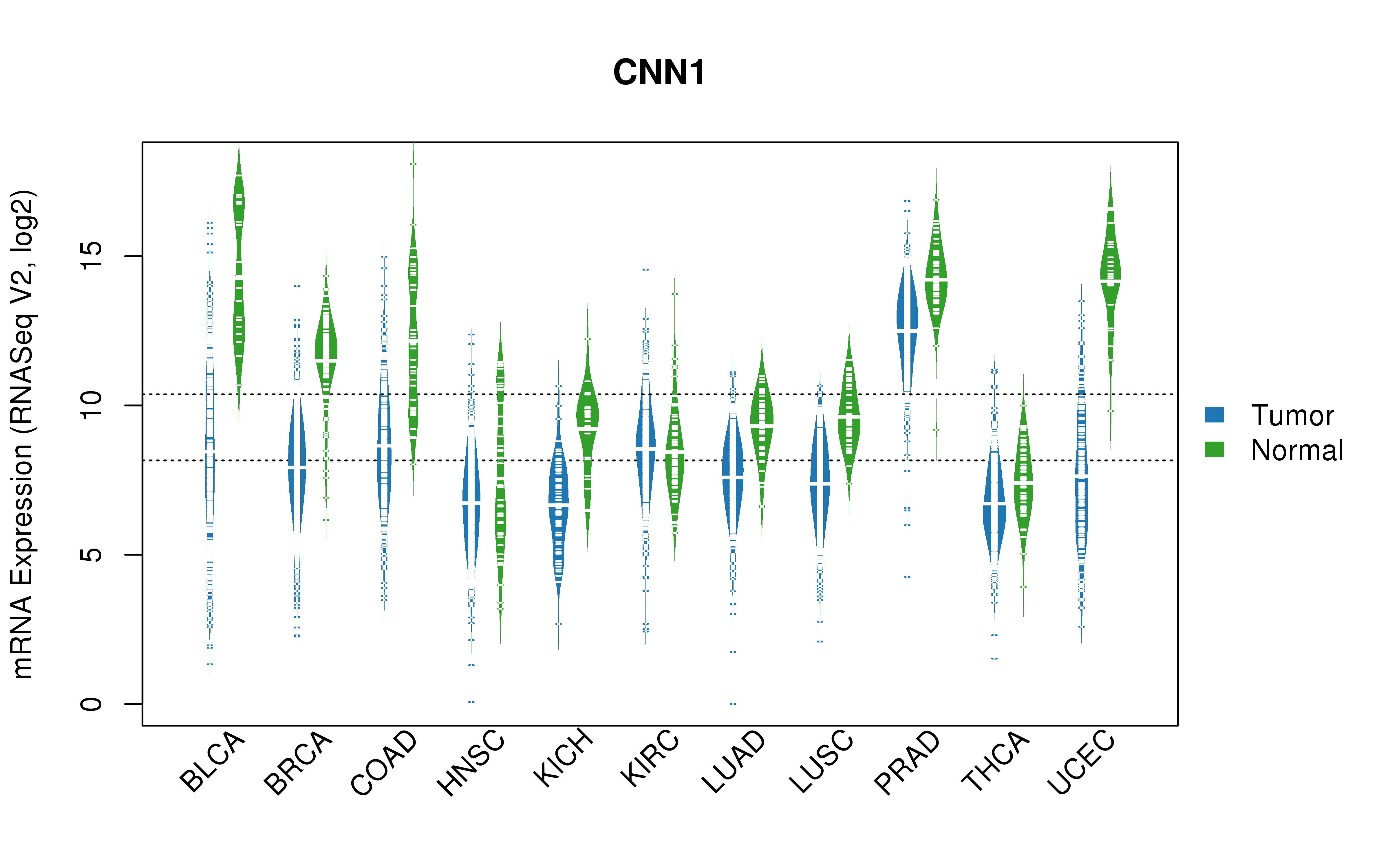 TCGA pan-cancer gene expression summary; We extracted RNASeqV2 normalized gene expression data from TCGA using the R package TCGA-Assembler. All public data files on TCGA DCC data server were gathered on Jan-05-2015.