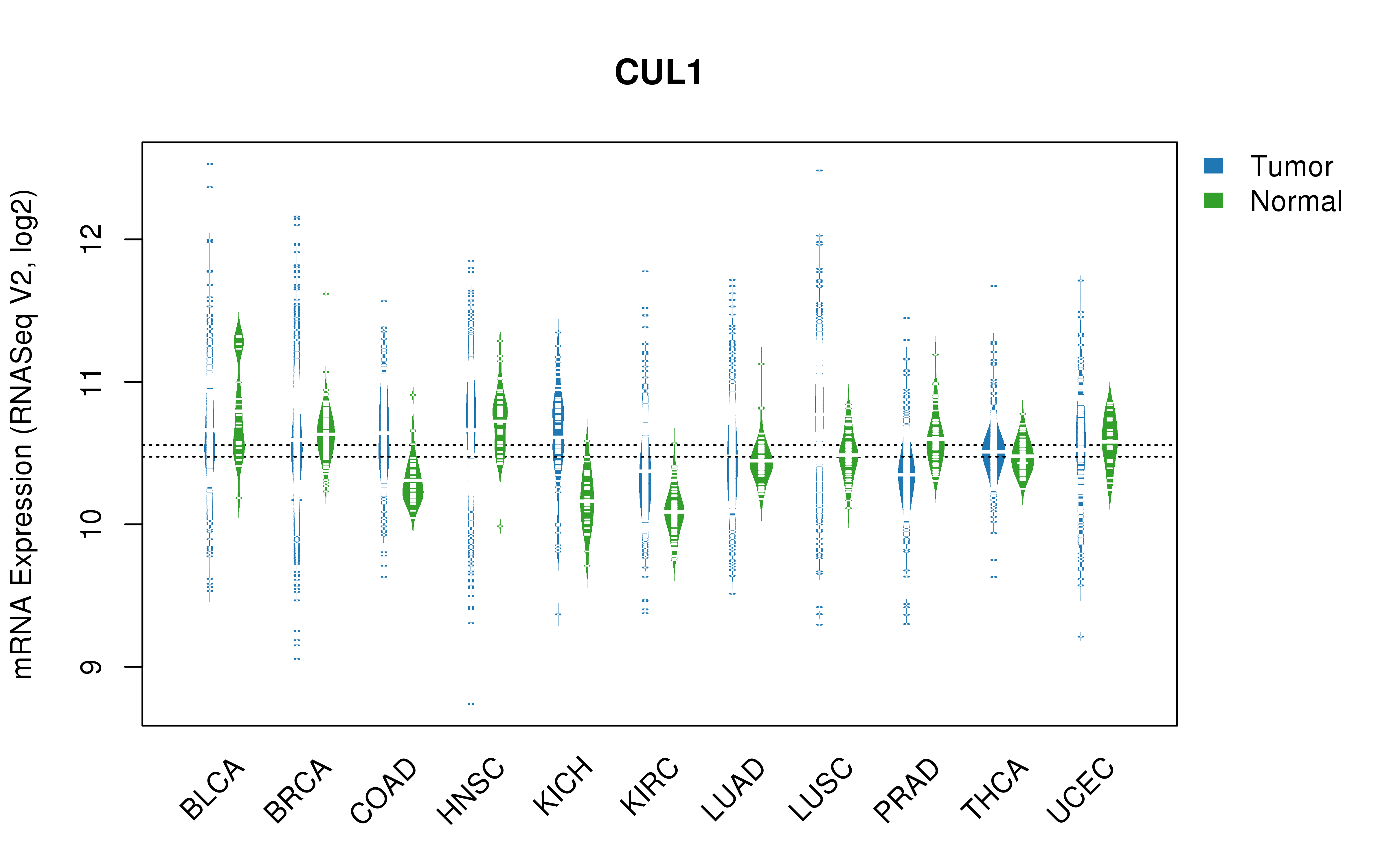 TCGA pan-cancer gene expression summary; We extracted RNASeqV2 normalized gene expression data from TCGA using the R package TCGA-Assembler. All public data files on TCGA DCC data server were gathered on Jan-05-2015.