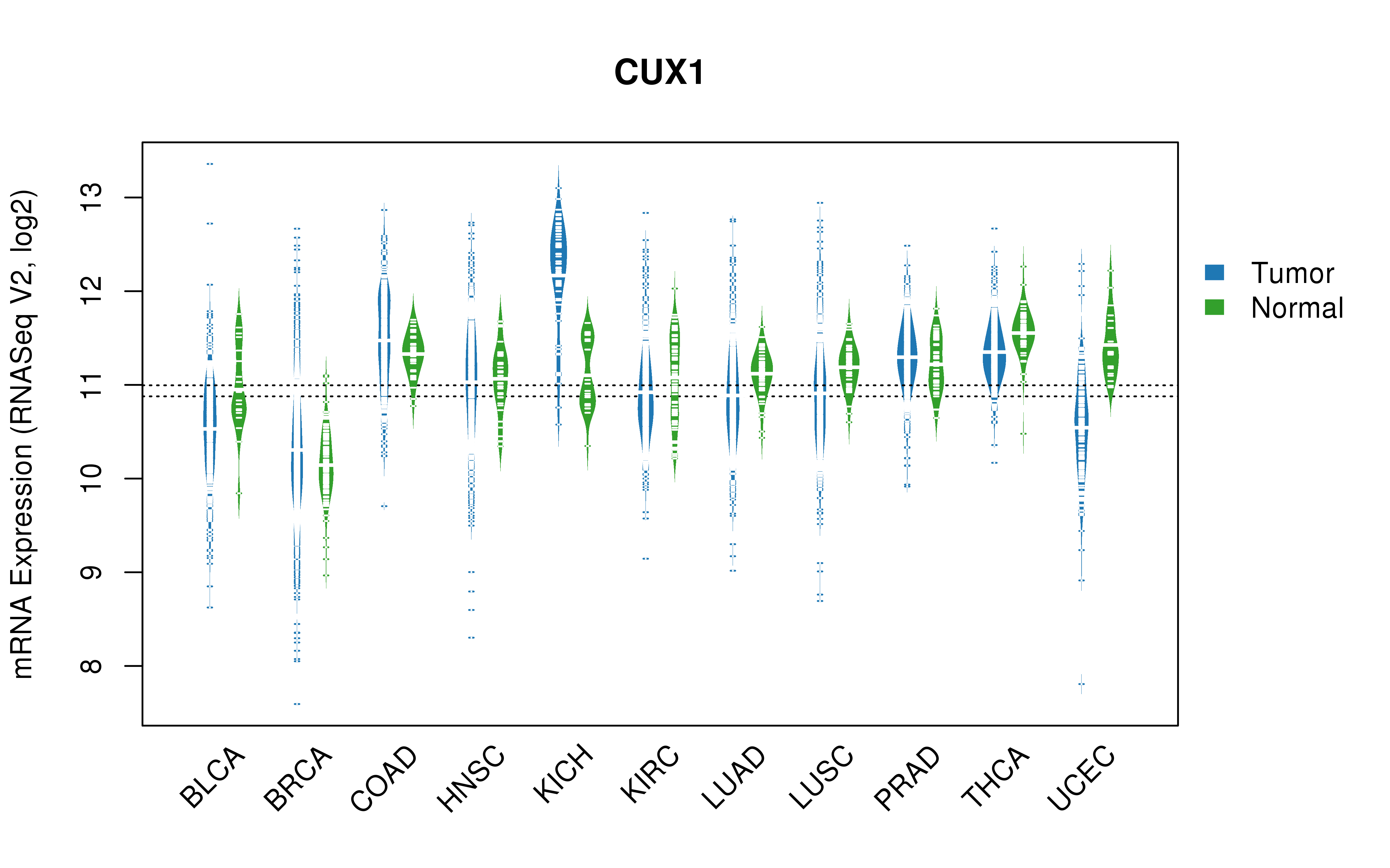 TCGA pan-cancer gene expression summary; We extracted RNASeqV2 normalized gene expression data from TCGA using the R package TCGA-Assembler. All public data files on TCGA DCC data server were gathered on Jan-05-2015.