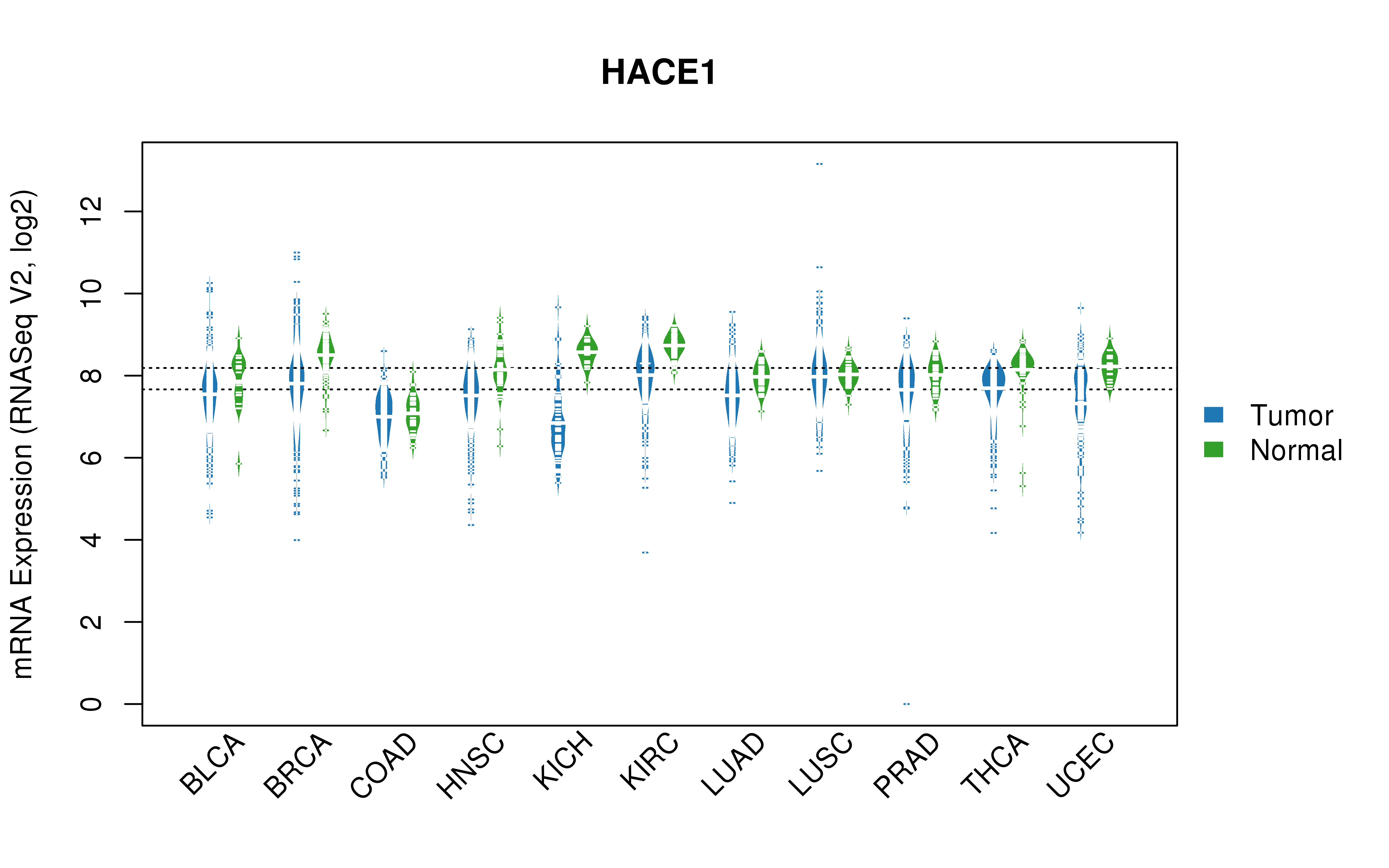 TCGA pan-cancer gene expression summary; We extracted RNASeqV2 normalized gene expression data from TCGA using the R package TCGA-Assembler. All public data files on TCGA DCC data server were gathered on Jan-05-2015.