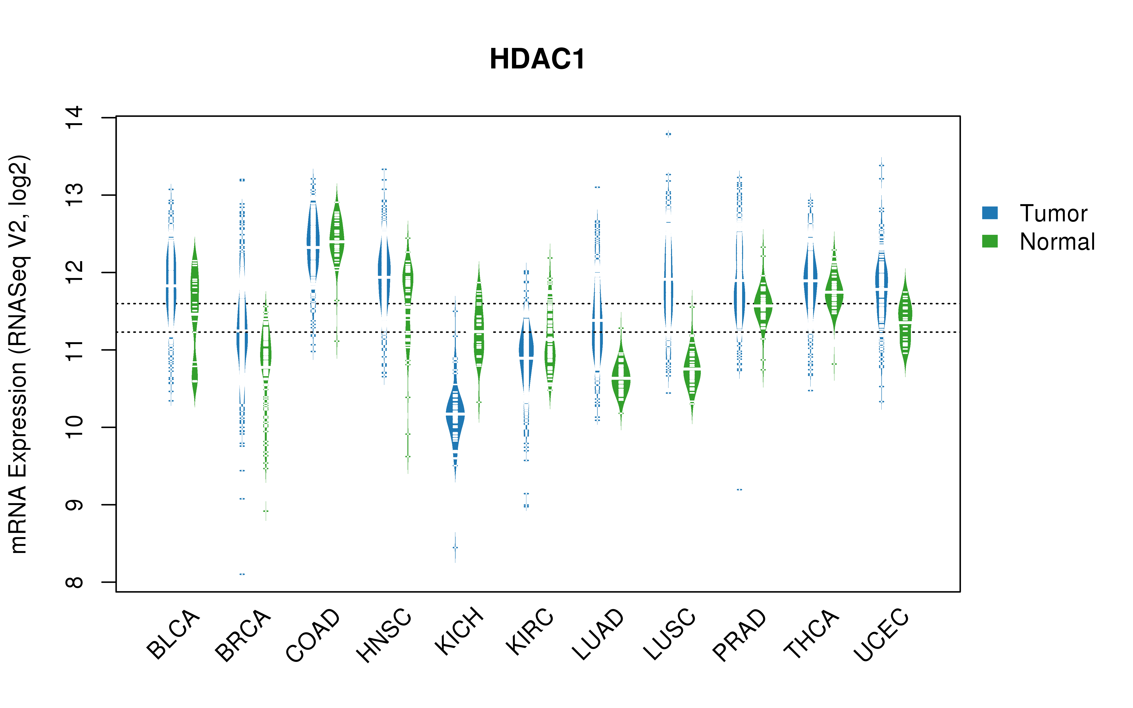 TCGA pan-cancer gene expression summary; We extracted RNASeqV2 normalized gene expression data from TCGA using the R package TCGA-Assembler. All public data files on TCGA DCC data server were gathered on Jan-05-2015.