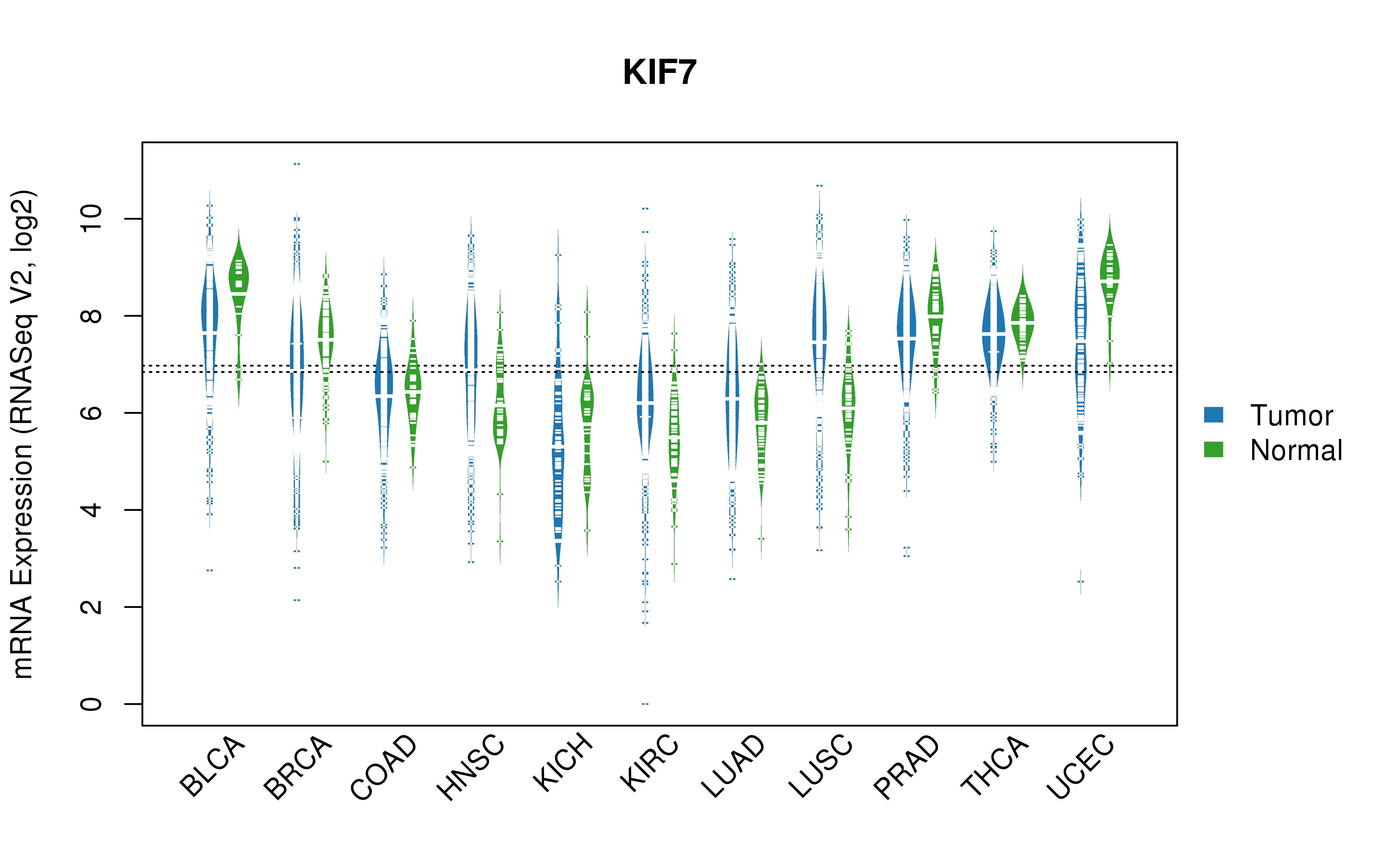 TCGA pan-cancer gene expression summary; We extracted RNASeqV2 normalized gene expression data from TCGA using the R package TCGA-Assembler. All public data files on TCGA DCC data server were gathered on Jan-05-2015.