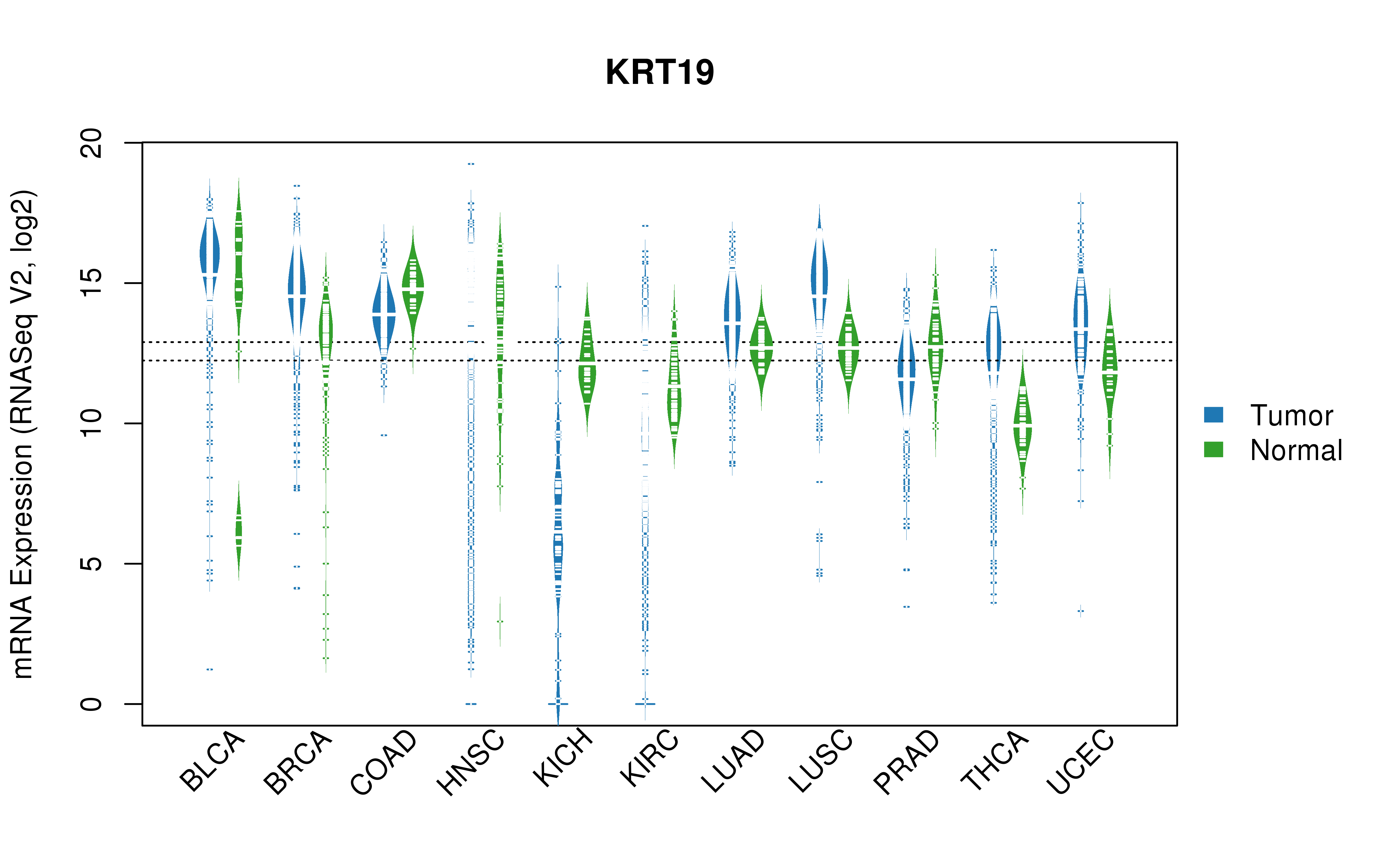 TCGA pan-cancer gene expression summary; We extracted RNASeqV2 normalized gene expression data from TCGA using the R package TCGA-Assembler. All public data files on TCGA DCC data server were gathered on Jan-05-2015.