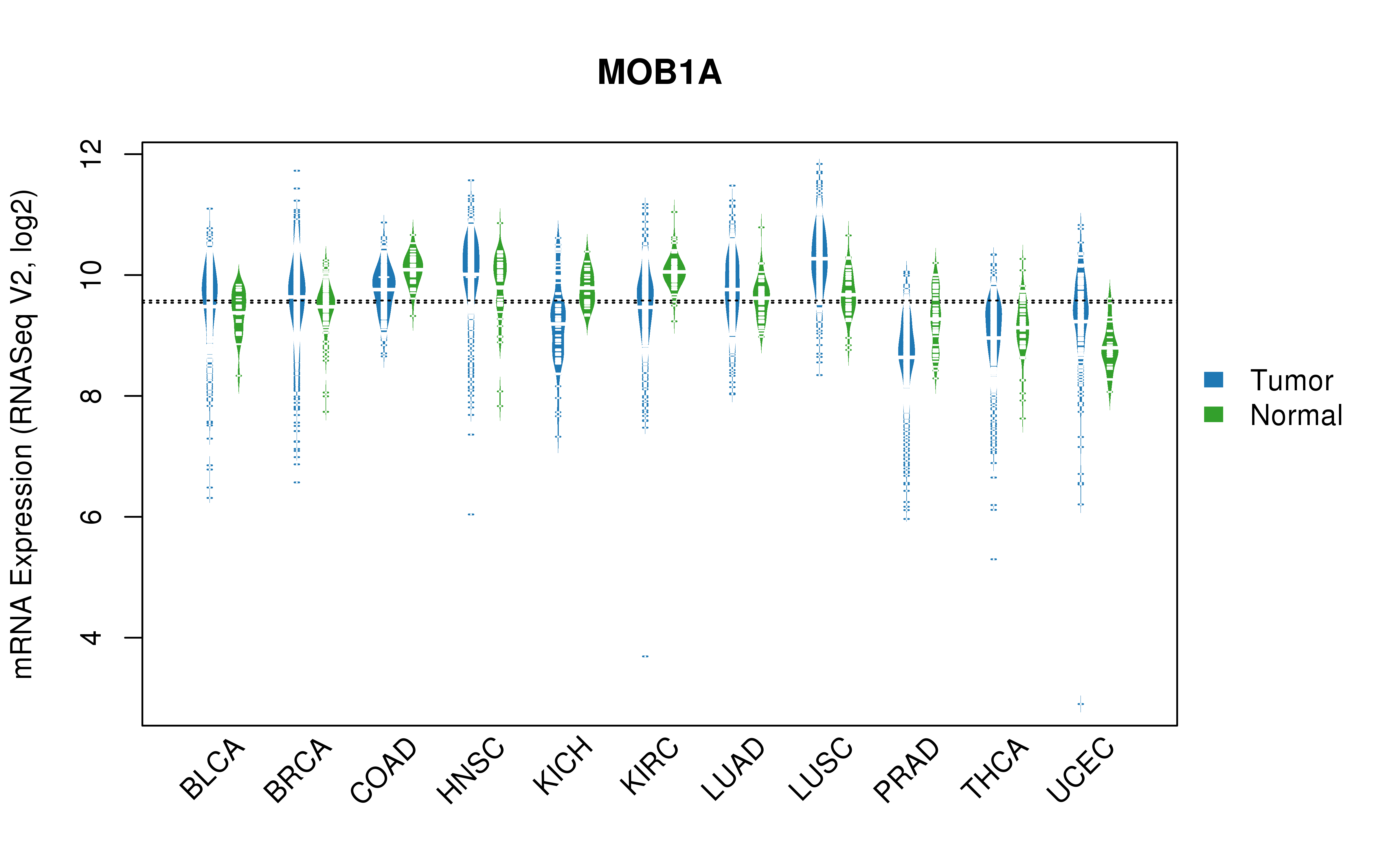 TCGA pan-cancer gene expression summary; We extracted RNASeqV2 normalized gene expression data from TCGA using the R package TCGA-Assembler. All public data files on TCGA DCC data server were gathered on Jan-05-2015.