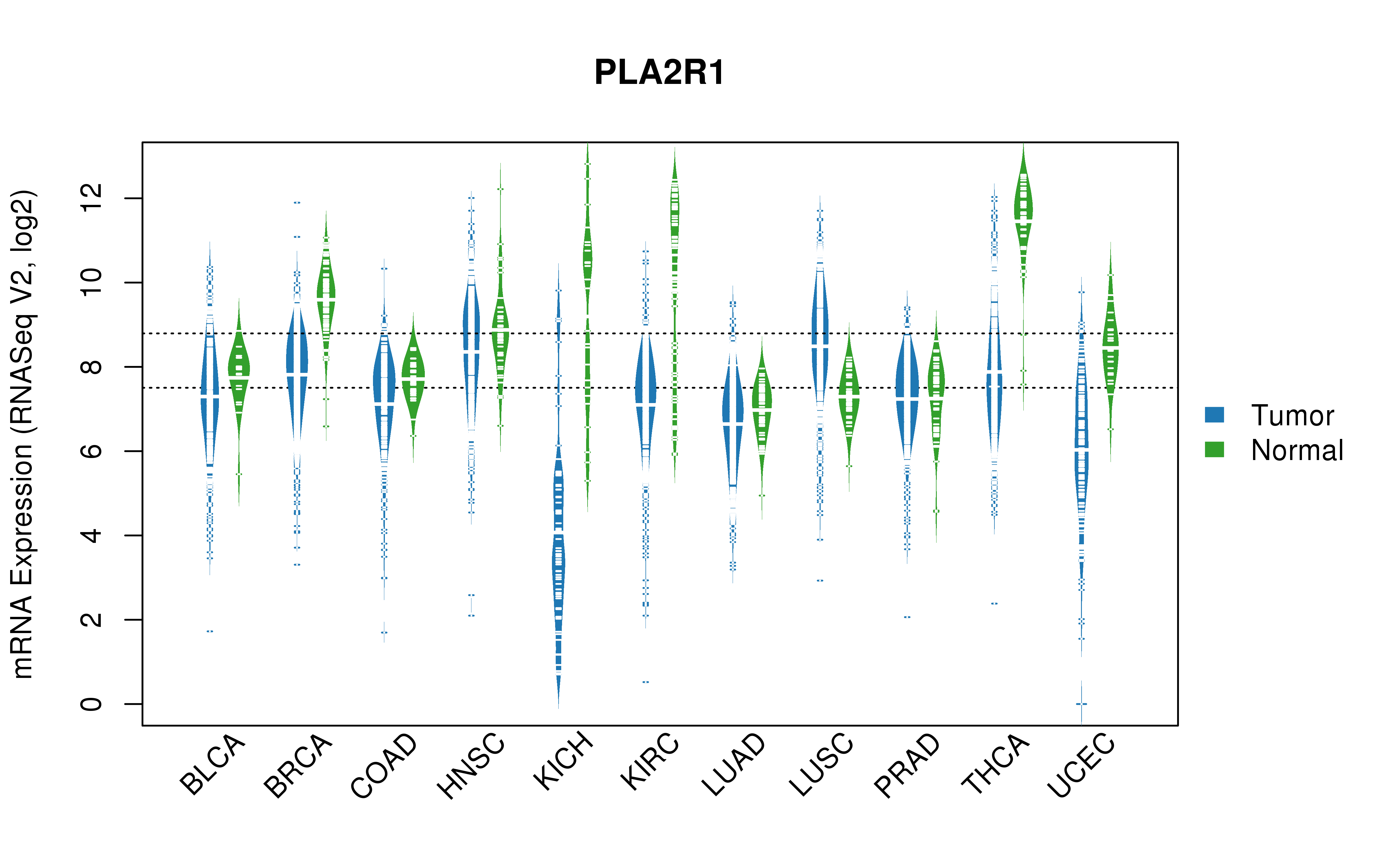 TCGA pan-cancer gene expression summary; We extracted RNASeqV2 normalized gene expression data from TCGA using the R package TCGA-Assembler. All public data files on TCGA DCC data server were gathered on Jan-05-2015.