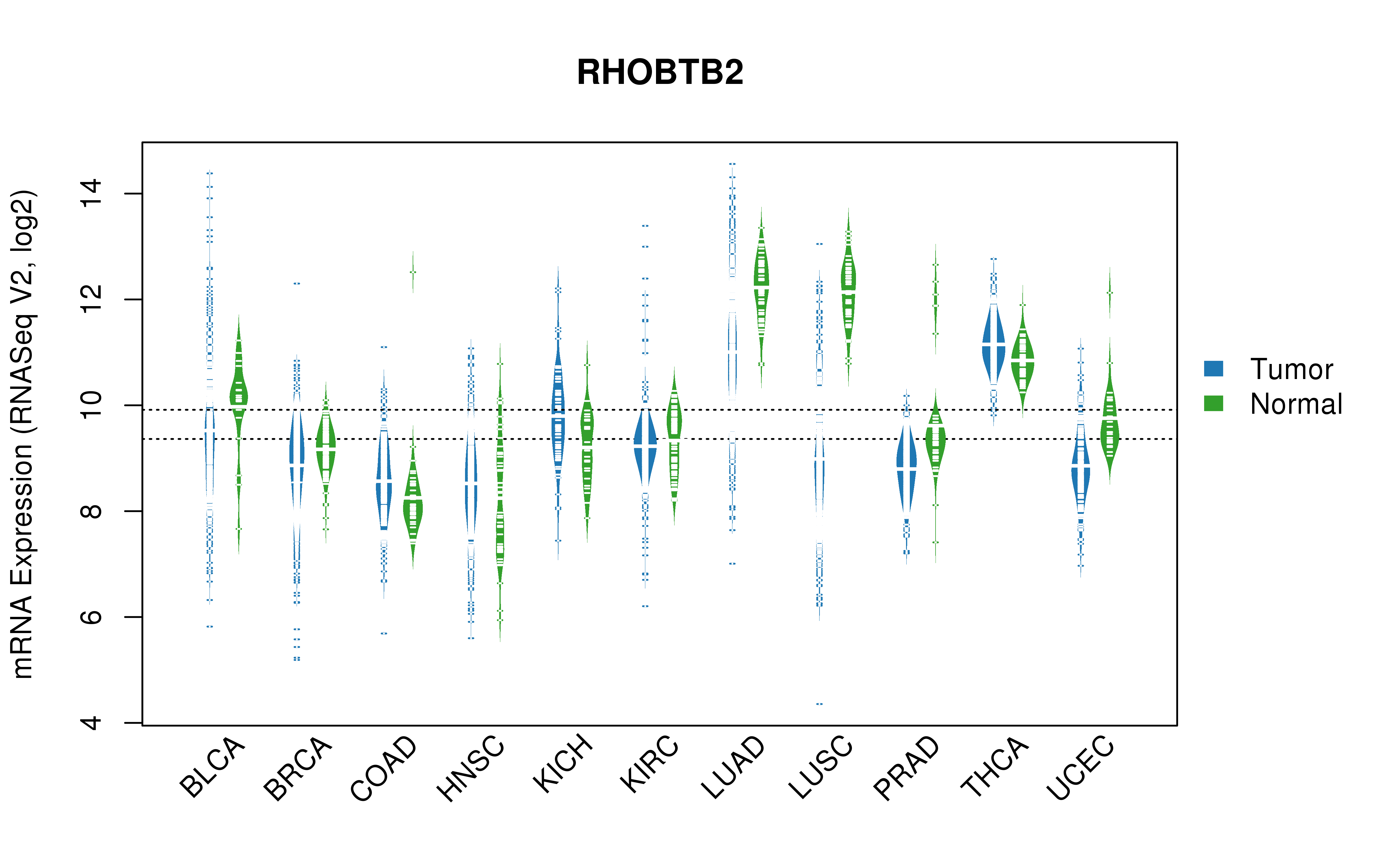 TCGA pan-cancer gene expression summary; We extracted RNASeqV2 normalized gene expression data from TCGA using the R package TCGA-Assembler. All public data files on TCGA DCC data server were gathered on Jan-05-2015.