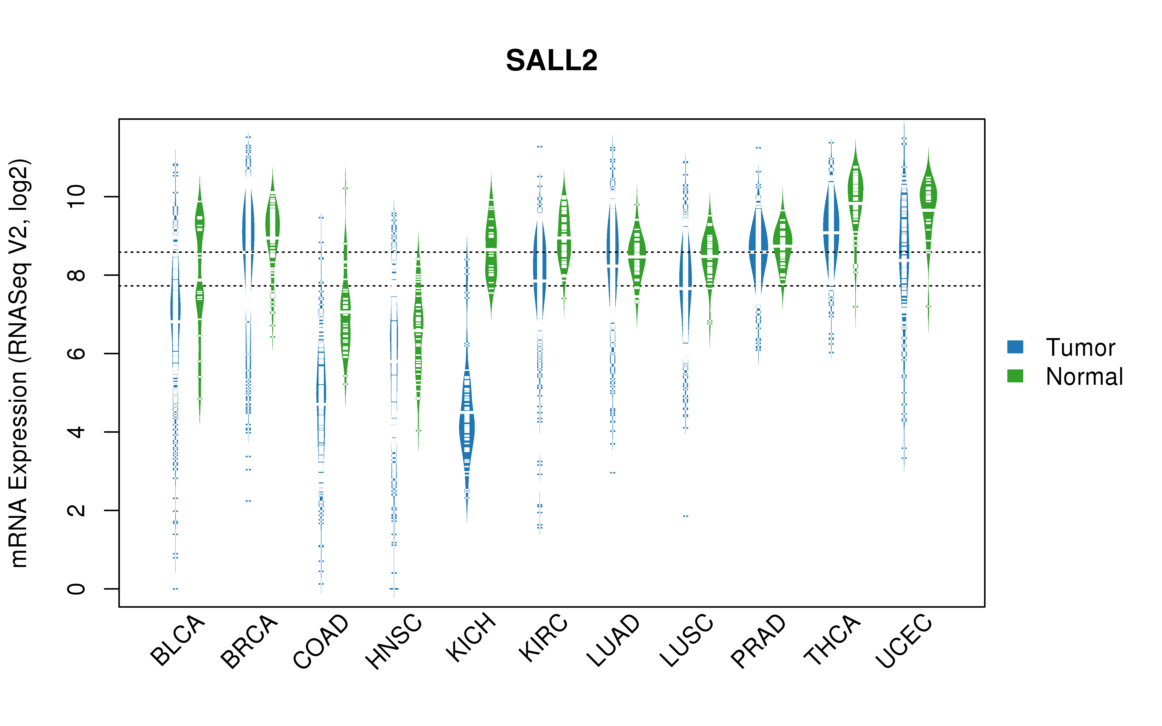 TCGA pan-cancer gene expression summary; We extracted RNASeqV2 normalized gene expression data from TCGA using the R package TCGA-Assembler. All public data files on TCGA DCC data server were gathered on Jan-05-2015.