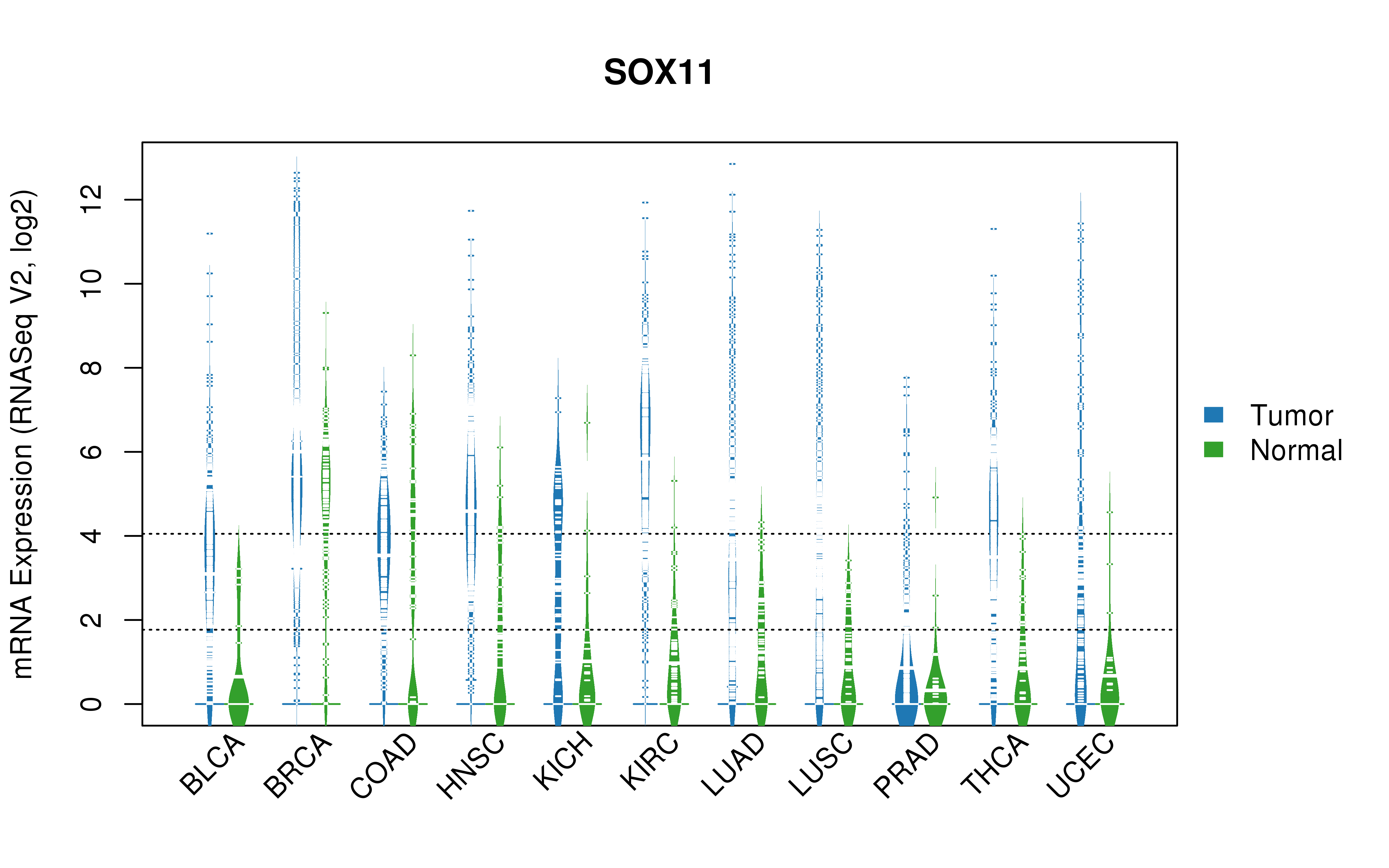 TCGA pan-cancer gene expression summary; We extracted RNASeqV2 normalized gene expression data from TCGA using the R package TCGA-Assembler. All public data files on TCGA DCC data server were gathered on Jan-05-2015.