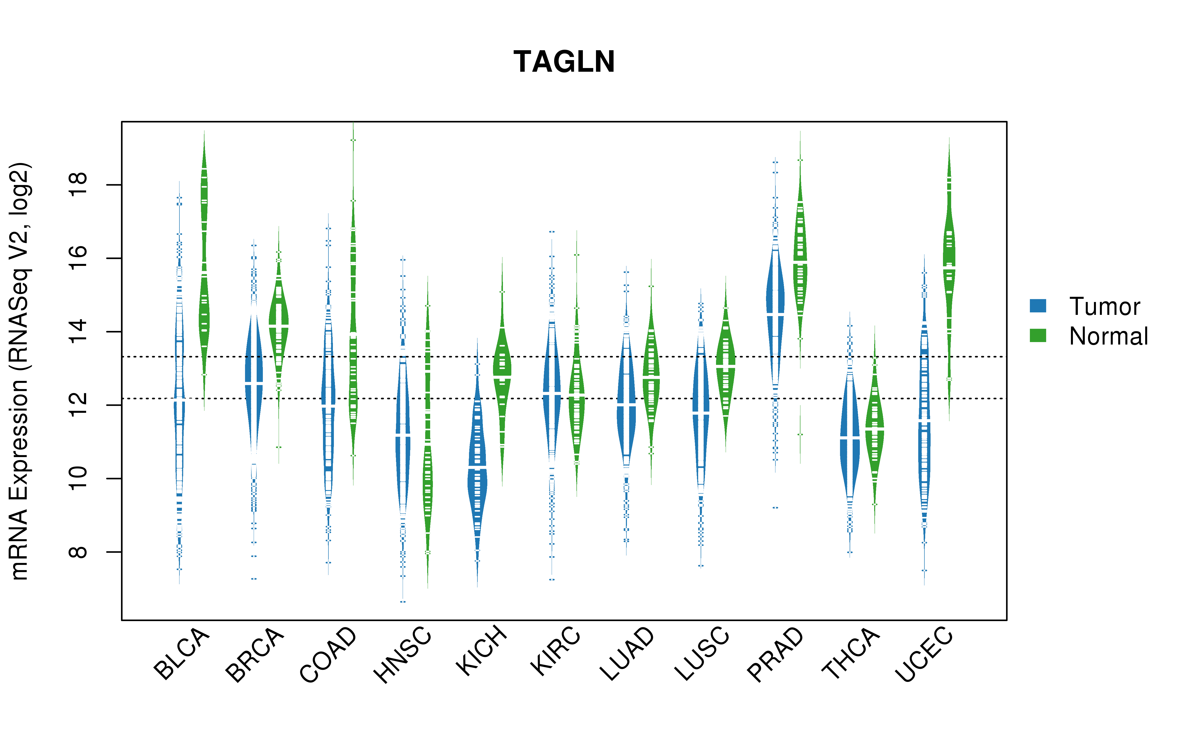 TCGA pan-cancer gene expression summary; We extracted RNASeqV2 normalized gene expression data from TCGA using the R package TCGA-Assembler. All public data files on TCGA DCC data server were gathered on Jan-05-2015.