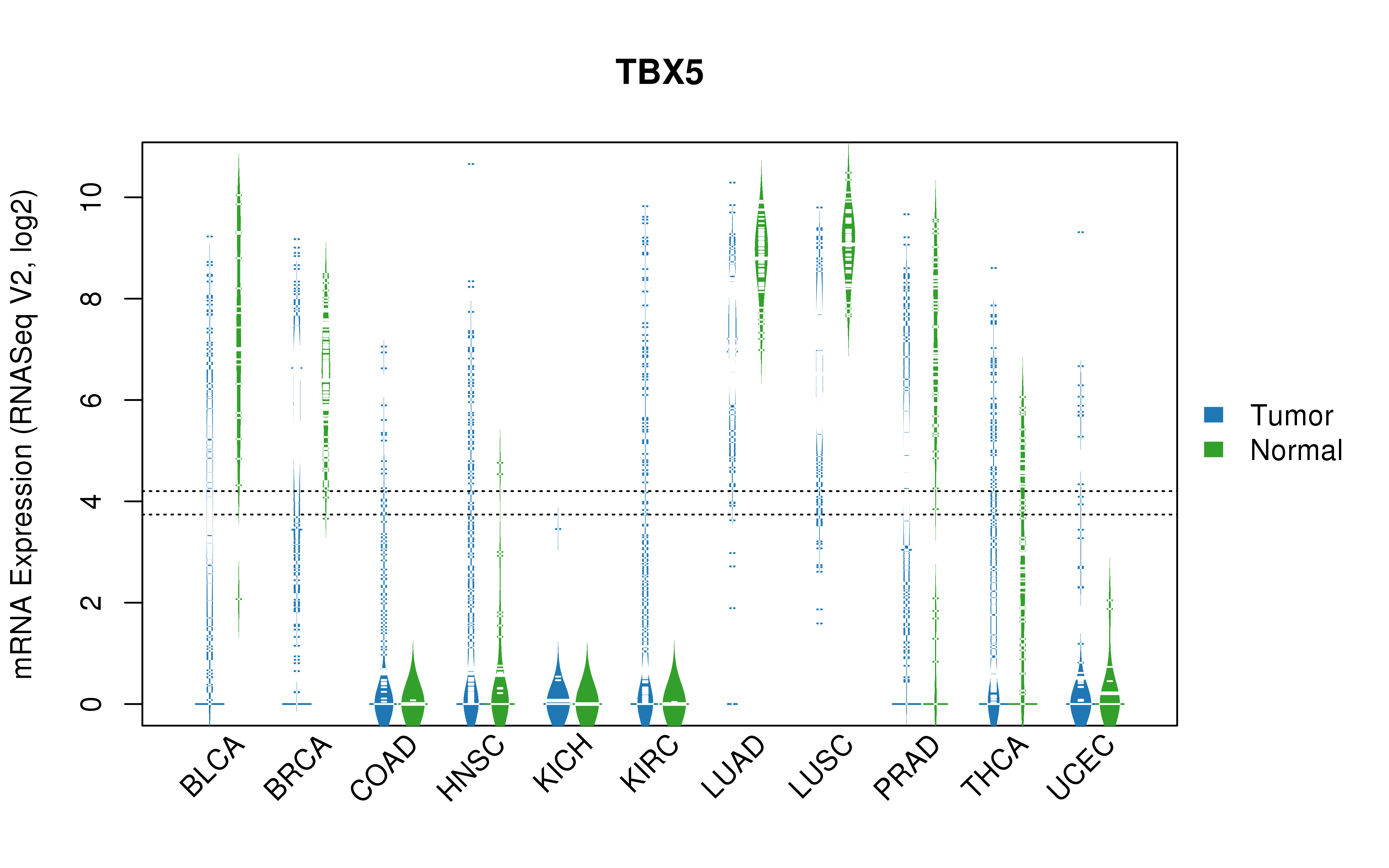 TCGA pan-cancer gene expression summary; We extracted RNASeqV2 normalized gene expression data from TCGA using the R package TCGA-Assembler. All public data files on TCGA DCC data server were gathered on Jan-05-2015.