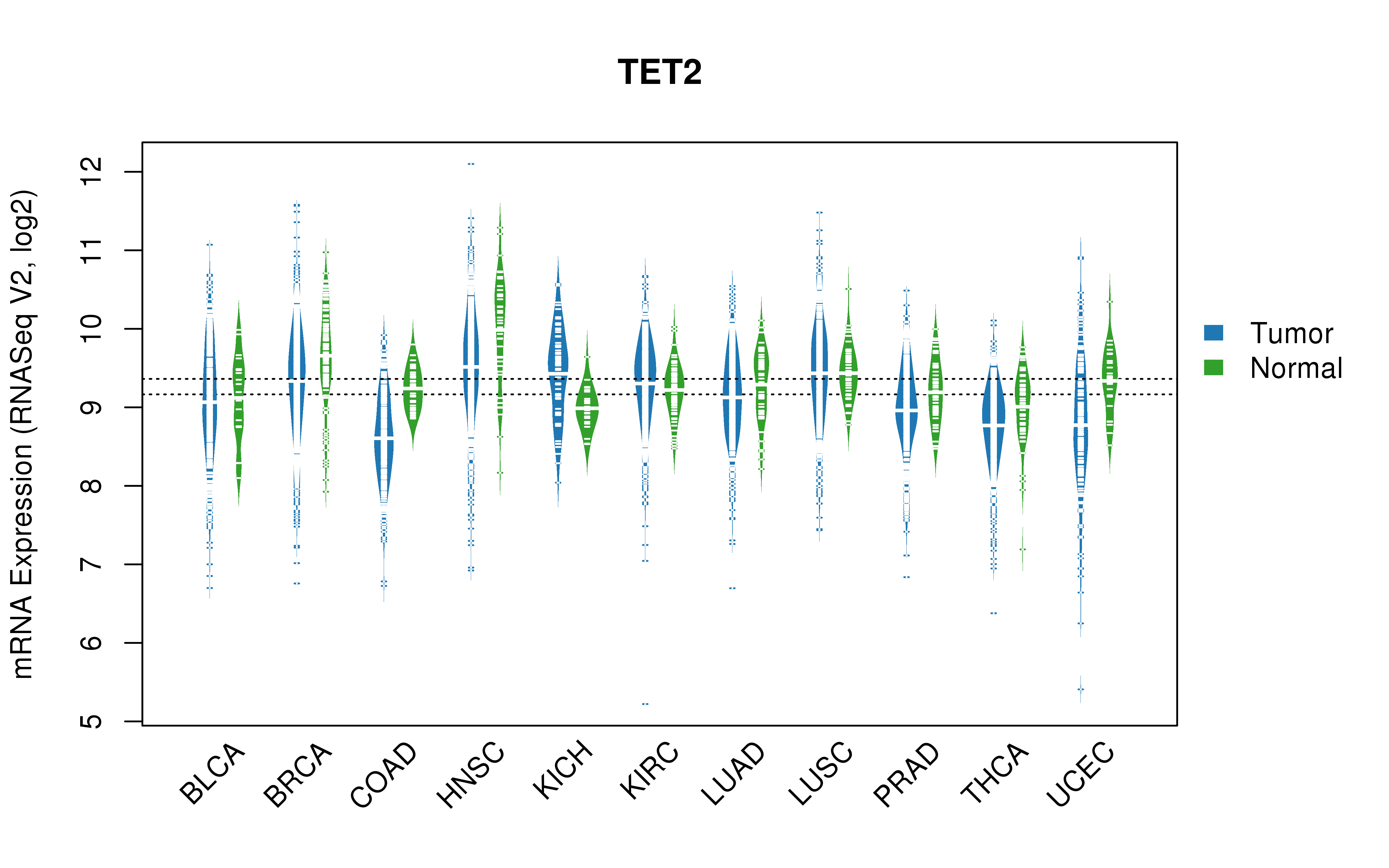 TCGA pan-cancer gene expression summary; We extracted RNASeqV2 normalized gene expression data from TCGA using the R package TCGA-Assembler. All public data files on TCGA DCC data server were gathered on Jan-05-2015.