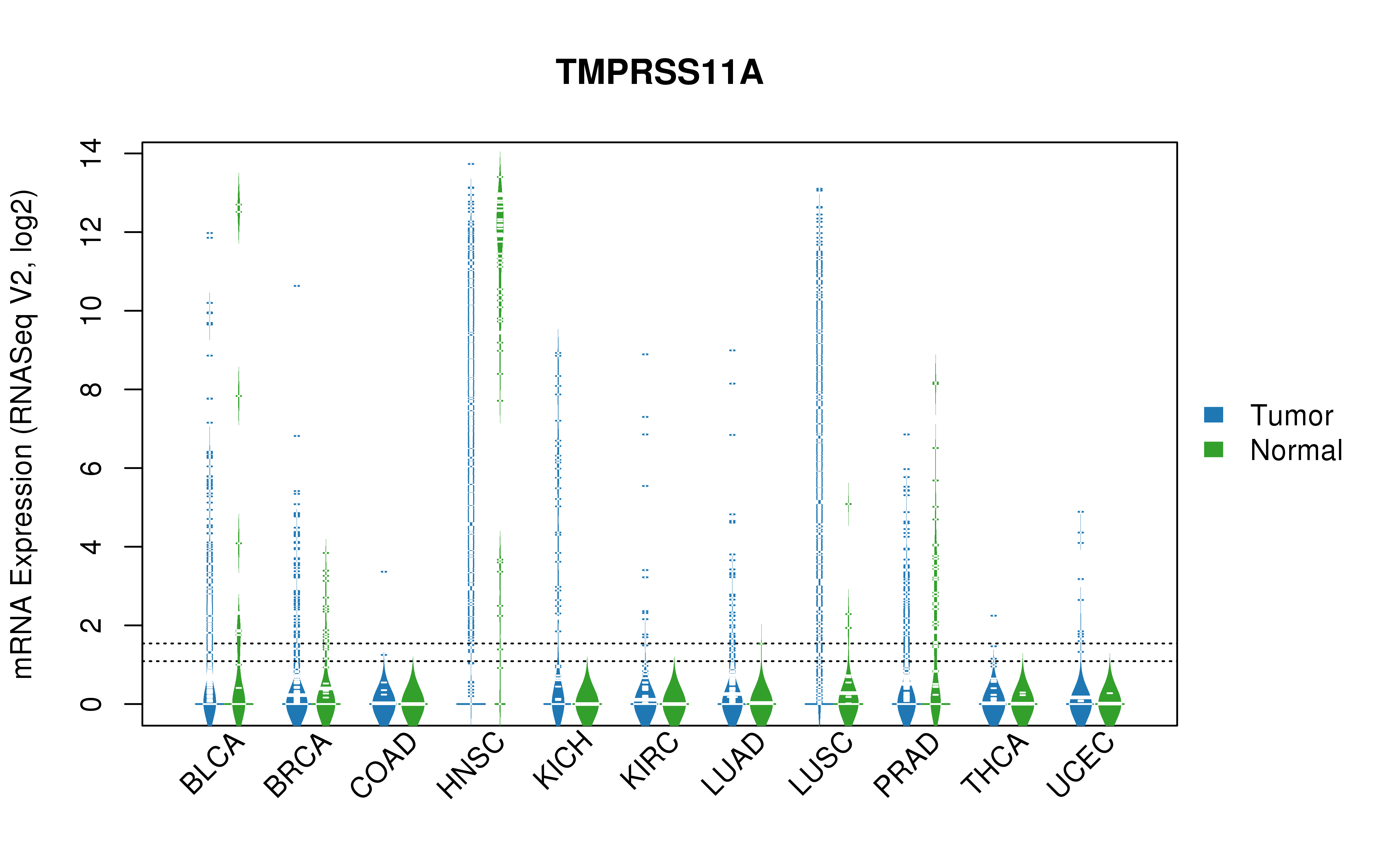 TCGA pan-cancer gene expression summary; We extracted RNASeqV2 normalized gene expression data from TCGA using the R package TCGA-Assembler. All public data files on TCGA DCC data server were gathered on Jan-05-2015.