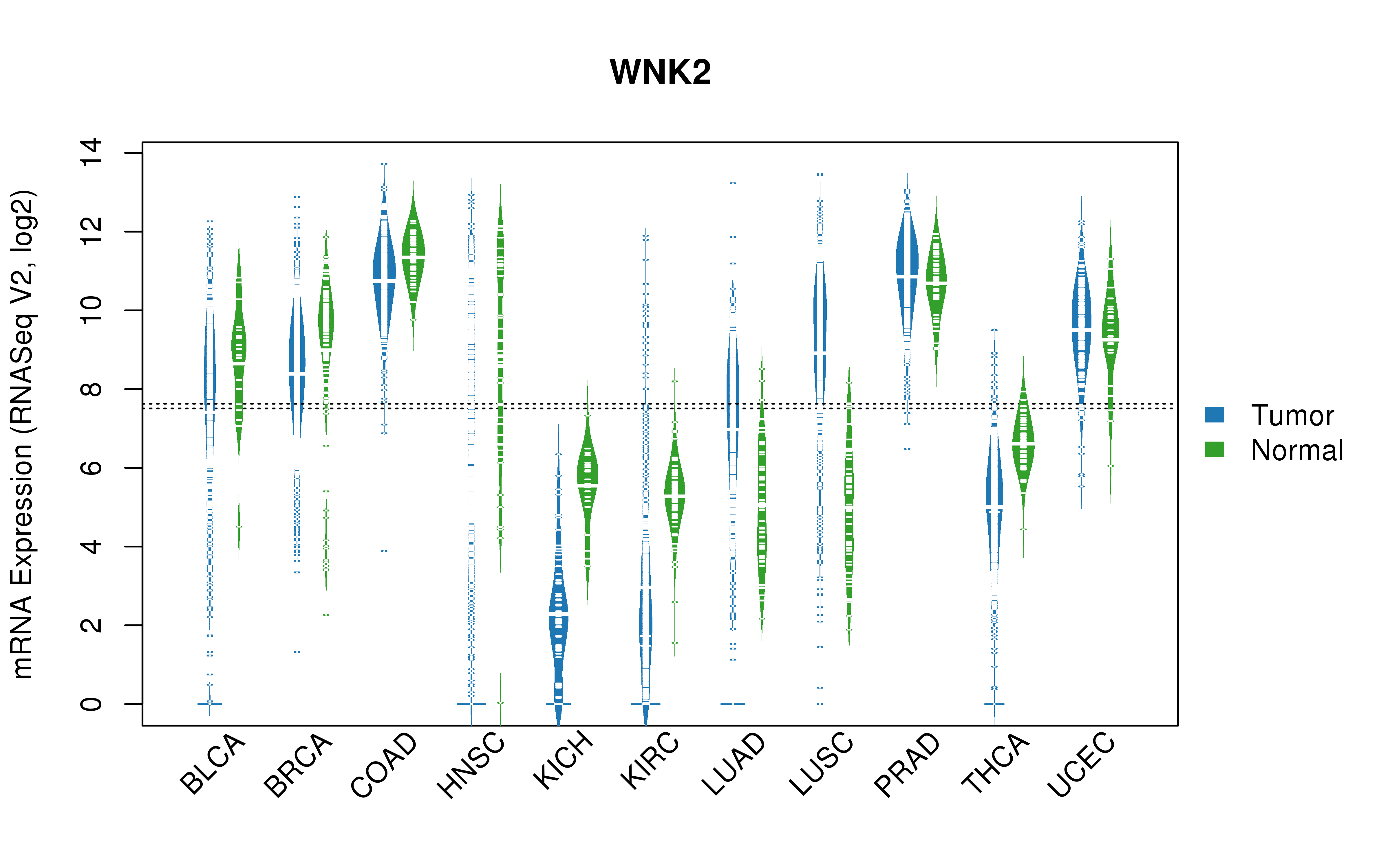 TCGA pan-cancer gene expression summary; We extracted RNASeqV2 normalized gene expression data from TCGA using the R package TCGA-Assembler. All public data files on TCGA DCC data server were gathered on Jan-05-2015.