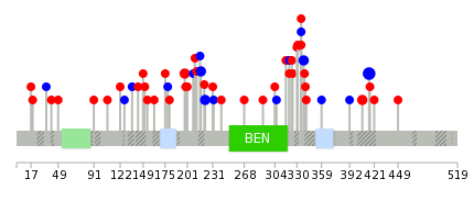 We used uniprot protein structure data from ensemble BioMart database. The size of circle shows the relative mutation number.