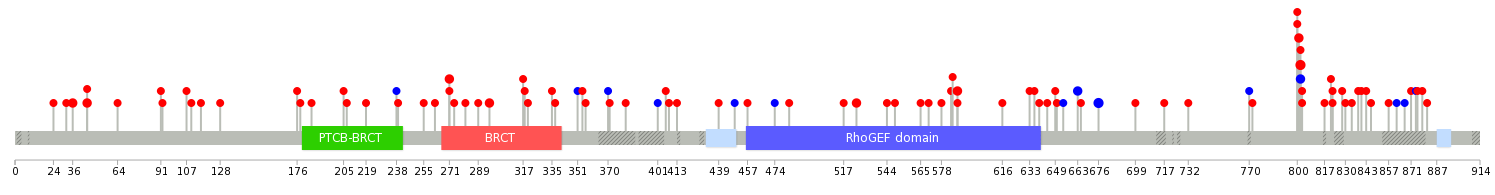 We used uniprot protein structure data from ensemble BioMart database. The size of circle shows the relative mutation number.