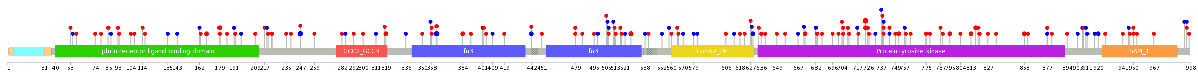 We used uniprot protein structure data from ensemble BioMart database. The size of circle shows the relative mutation number.