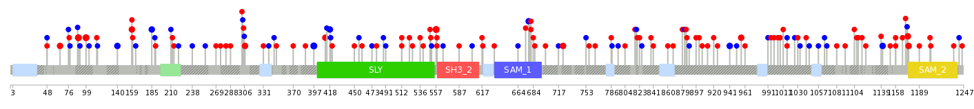 We used uniprot protein structure data from ensemble BioMart database. The size of circle shows the relative mutation number.